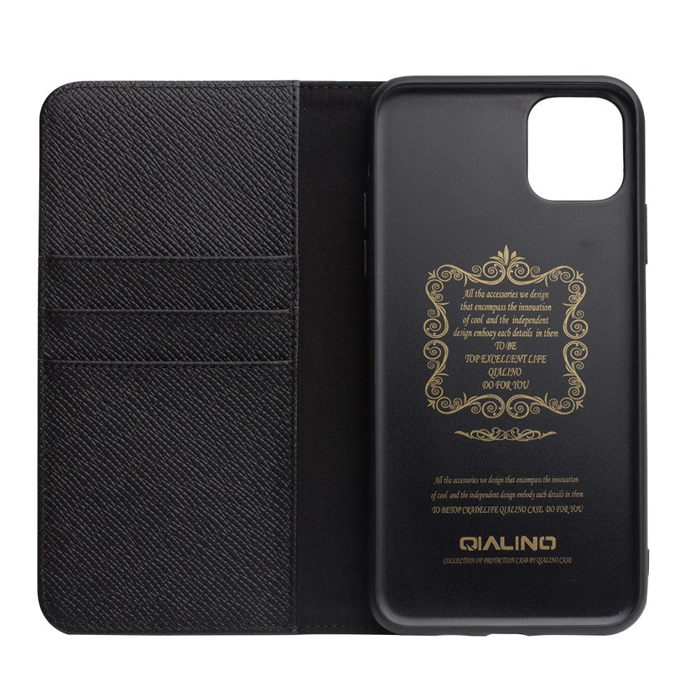 QIALINO til Apple iPhone 11 Pro 5.8 tommer Cross Texture Ægte Læder Pung Aftageligt 2 i 1 Telefoncover