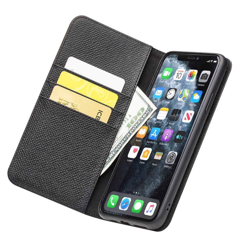 QIALINO til Apple iPhone 11 Pro 5.8 tommer Cross Texture Ægte Læder Pung Aftageligt 2 i 1 Telefoncover