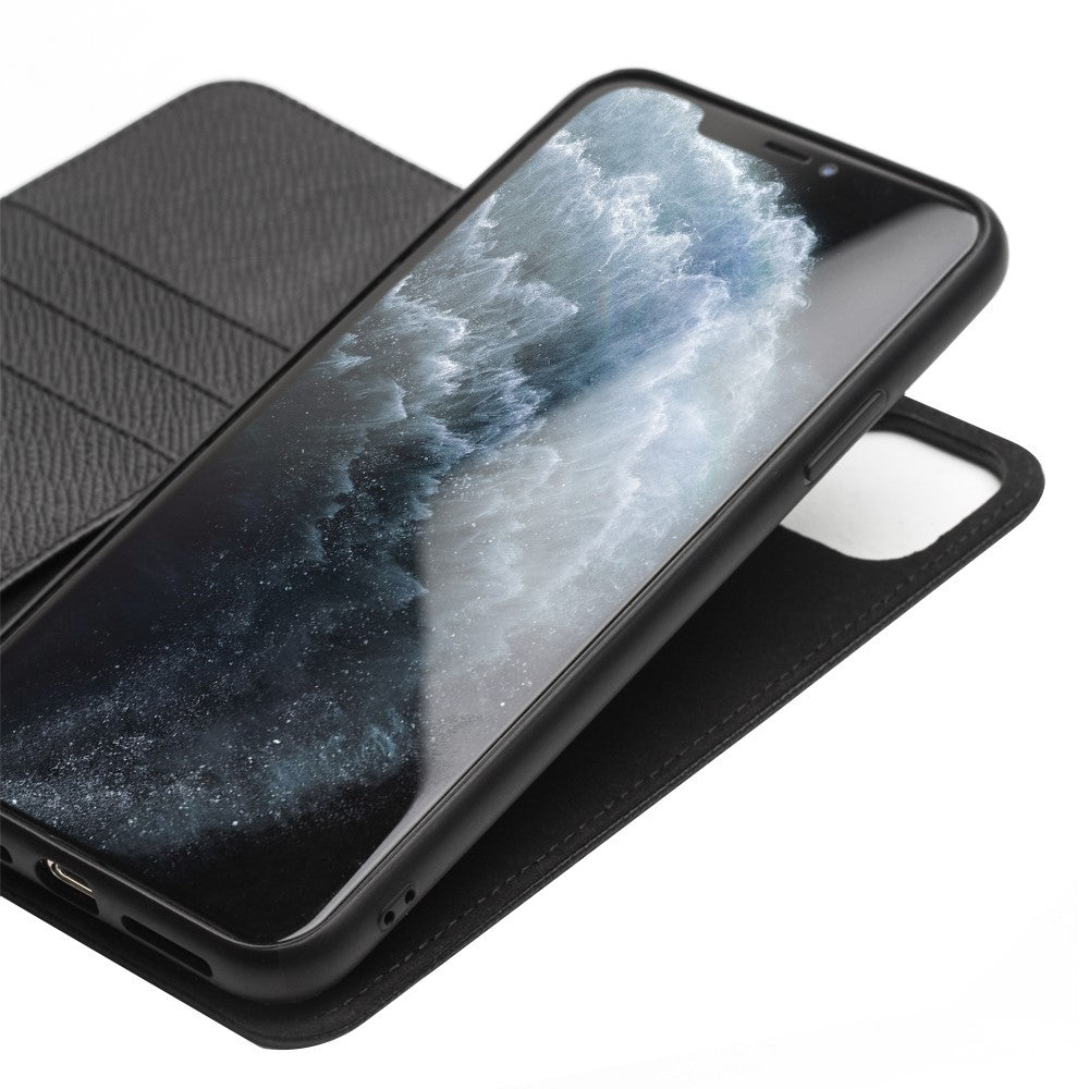 QIALINO til Apple iPhone 11 Pro 5.8 tommer Cross Texture Ægte Læder Pung Aftageligt 2 i 1 Telefoncover