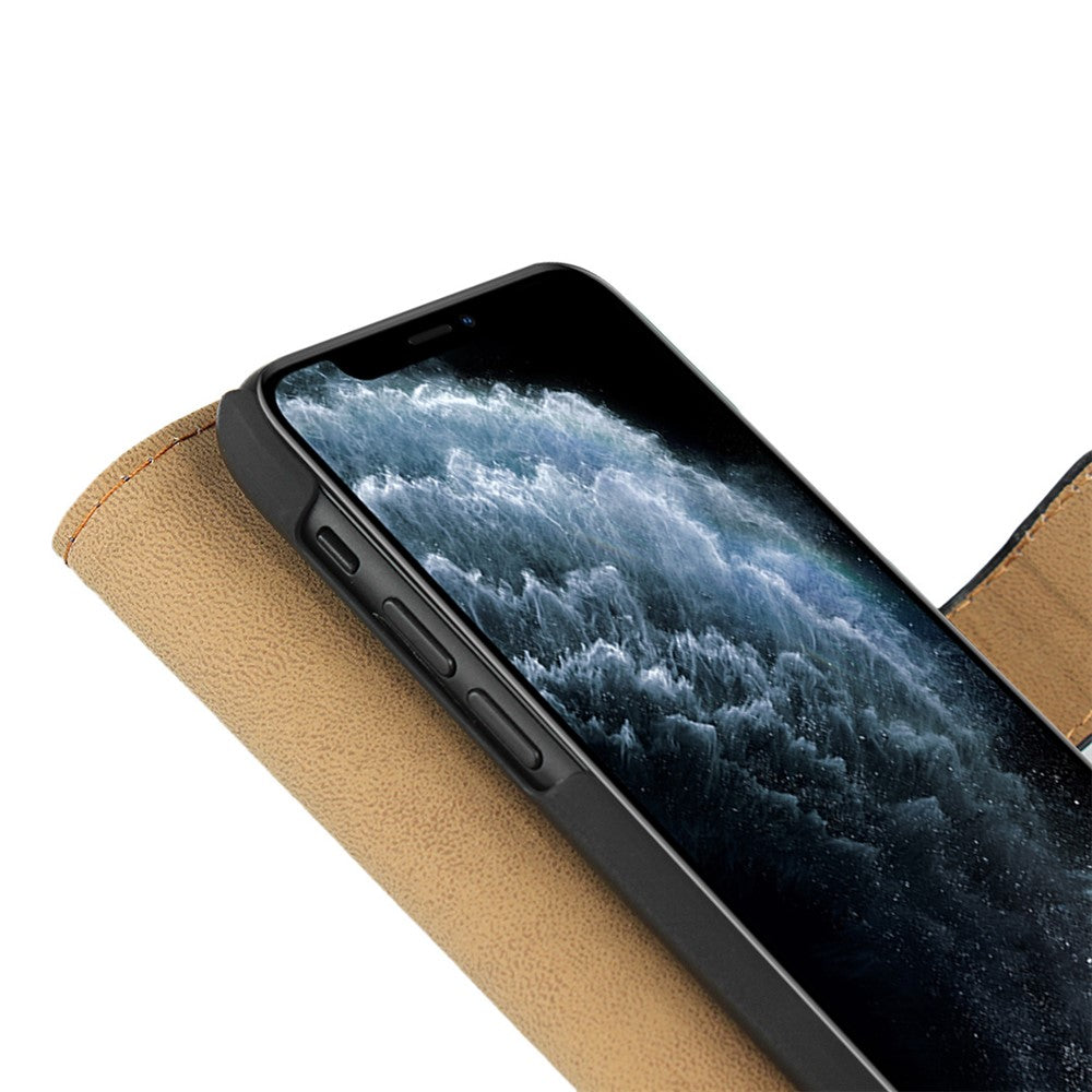 For iPhone 11 Pro 5.8-inch Genuine Leather + PC Phone Case Wallet Stand Full Protection Folio Flip Protective Cover