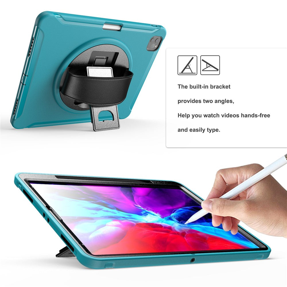 360° Swivel Kickstand PC + TPU Tablet Case with Pen Slot and Hand Strap for iPad Pro 12.9 (2020) / (2018)