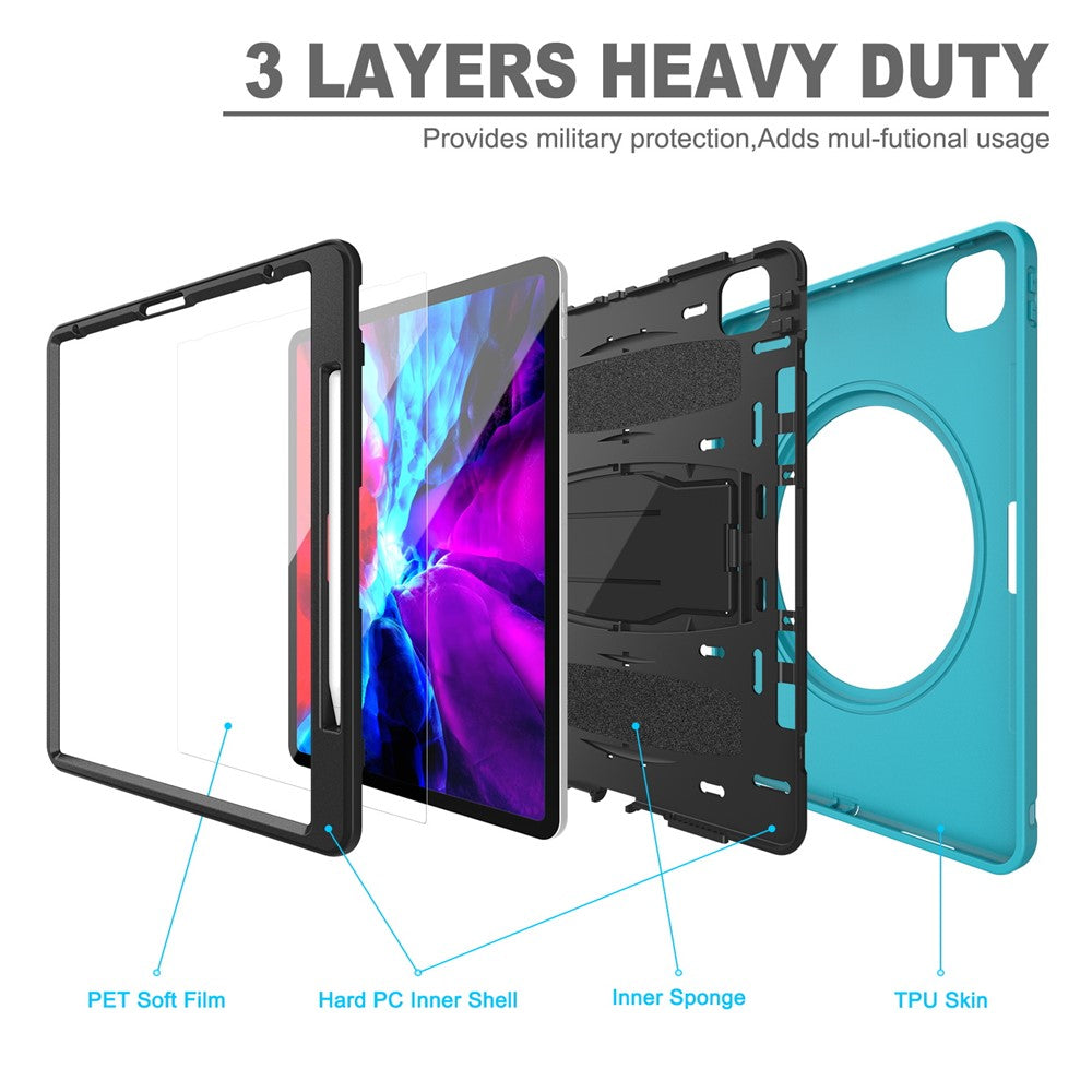 360° Swivel Kickstand PC + TPU Tablet Case with Pen Slot and Hand Strap for iPad Pro 12.9 (2020) / (2018)