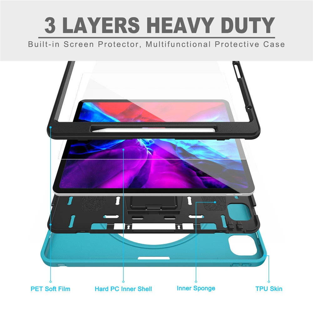 360° Swivel Kickstand PC + TPU Tablet Case with Pen Slot and Hand Strap for iPad Pro 12.9 (2020) / (2018)