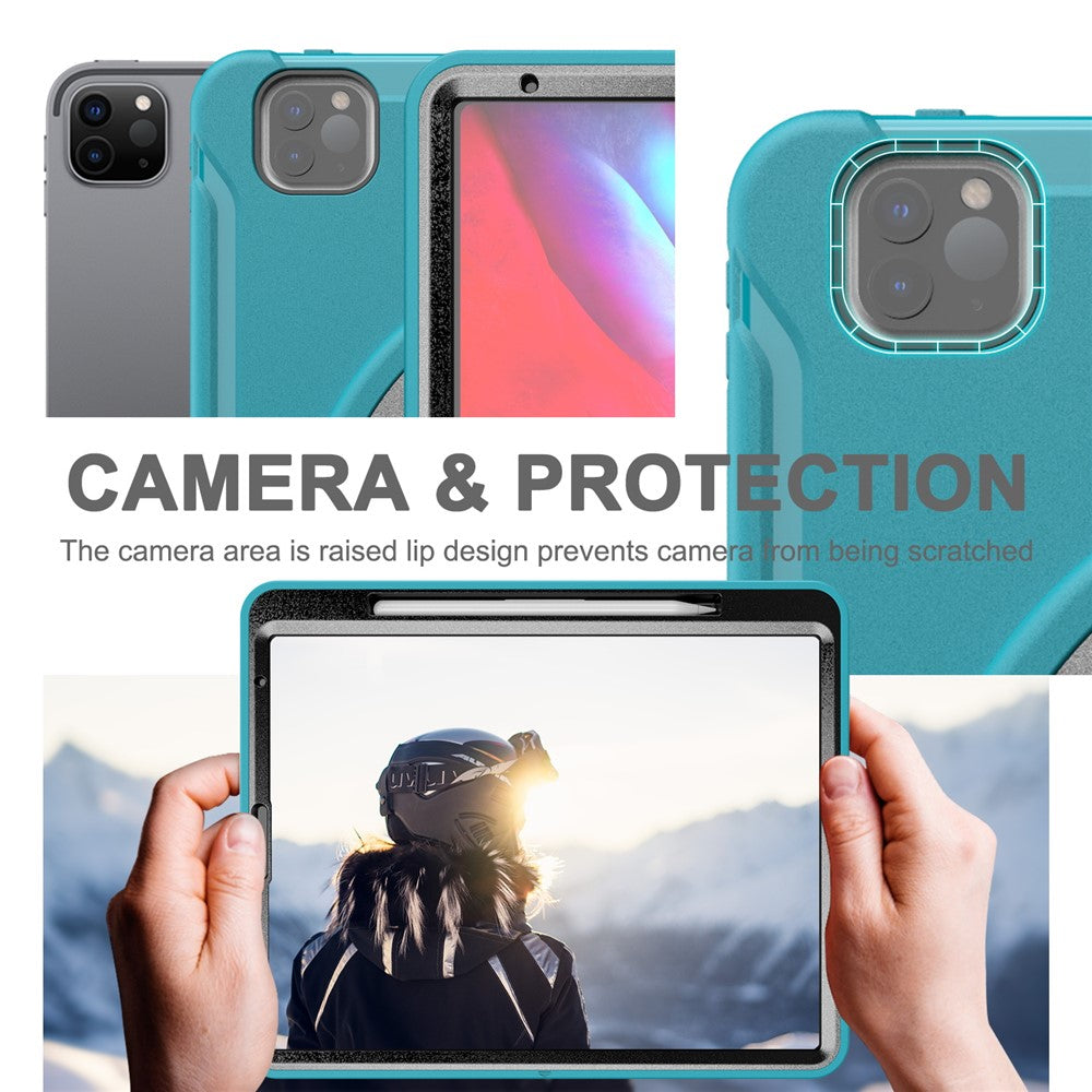 360° Swivel Kickstand PC + TPU Tablet Case with Pen Slot and Hand Strap for iPad Pro 12.9 (2020) / (2018)