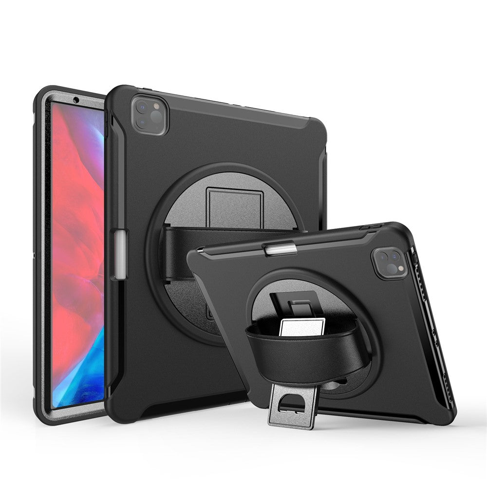 360° Swivel Kickstand PC + TPU Tablet Case with Pen Slot and Hand Strap for iPad Pro 12.9 (2020) / (2018)
