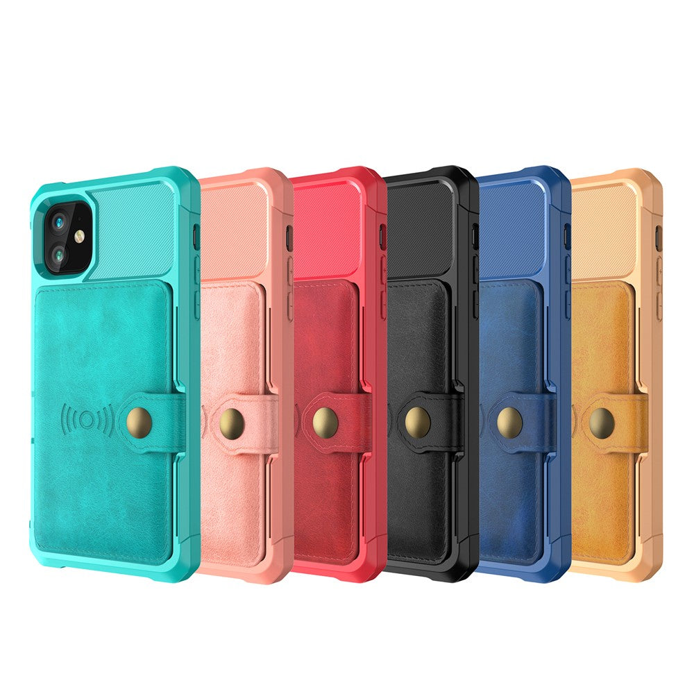 Plånboksfodral med läderbeläggning, TPU-skal med inbyggt magnetiskt ark för iPhone 11 6,1 tum