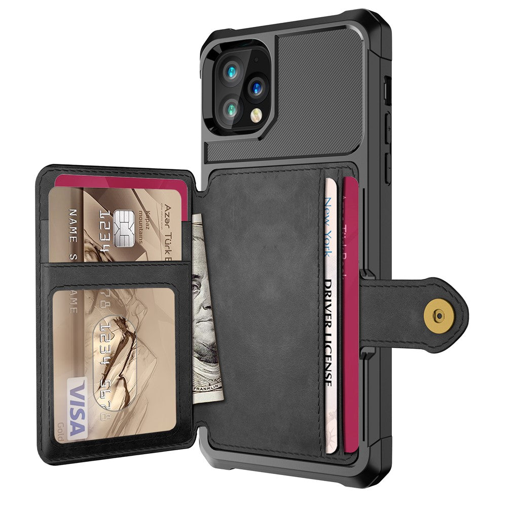 Læderbelagt TPU-cover med pungstativ og indbygget magnetplade til iPhone 11 Pro Max 6,5 tommer