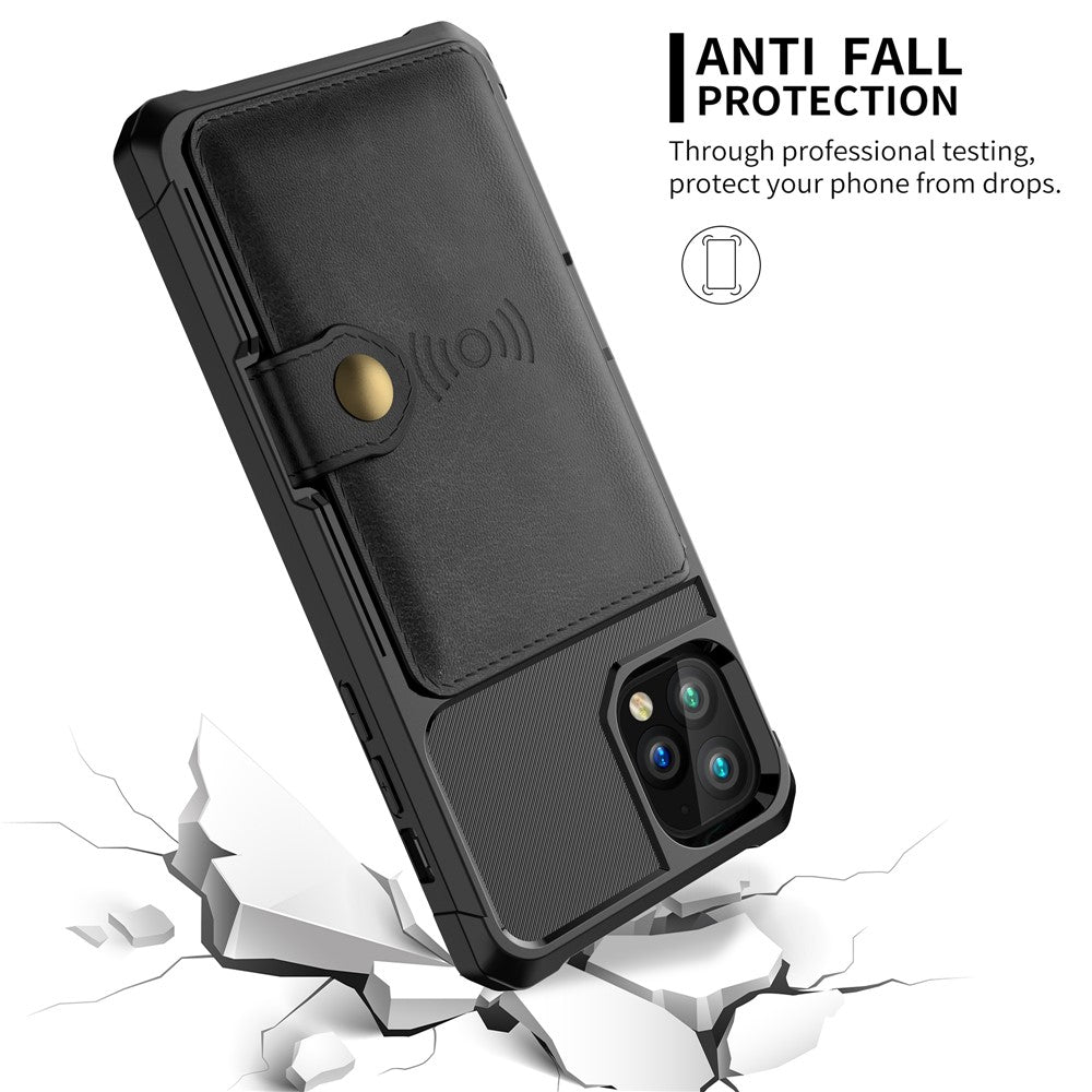 Læderbelagt TPU-cover med pungstativ og indbygget magnetplade til iPhone 11 Pro Max 6,5 tommer