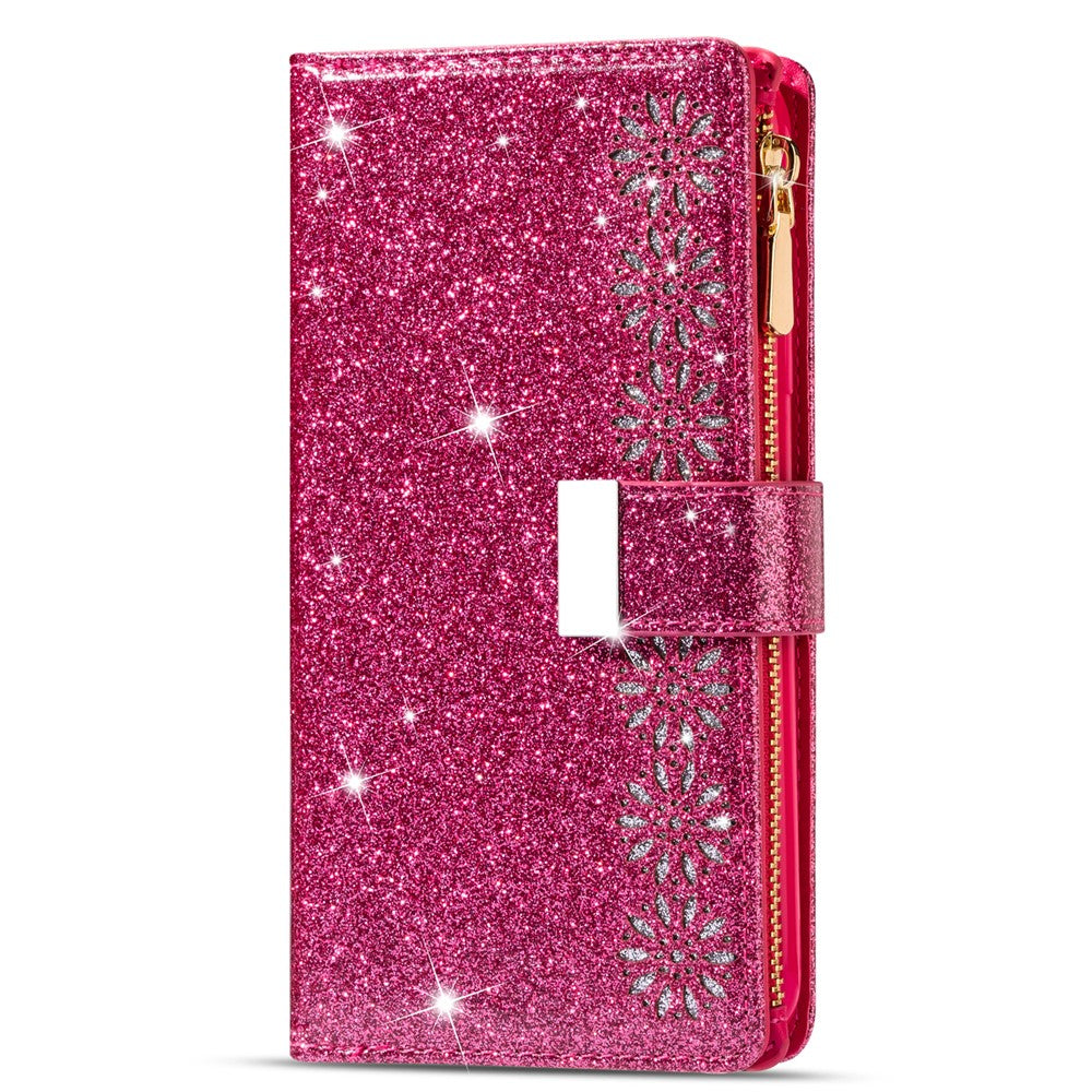 Glittery Starry Style Laser Carving Zipper Wallet Stand Leather Phone Shell for iPhone SE (2020)/SE (2022)/8/7