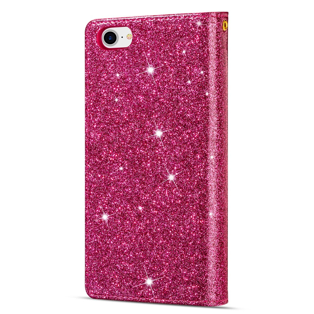 Glittery Starry Style Laser Carving Zipper Wallet Stand Leather Phone Shell for iPhone SE (2020)/SE (2022)/8/7