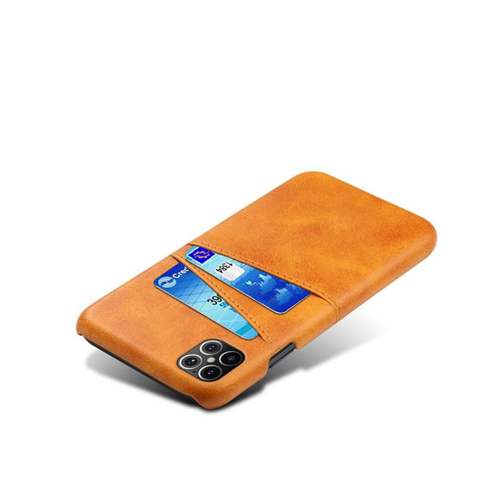 PU Leather Coated PC Shell with Double Card Slots for iPhone 12 Pro Max 6.7 inch