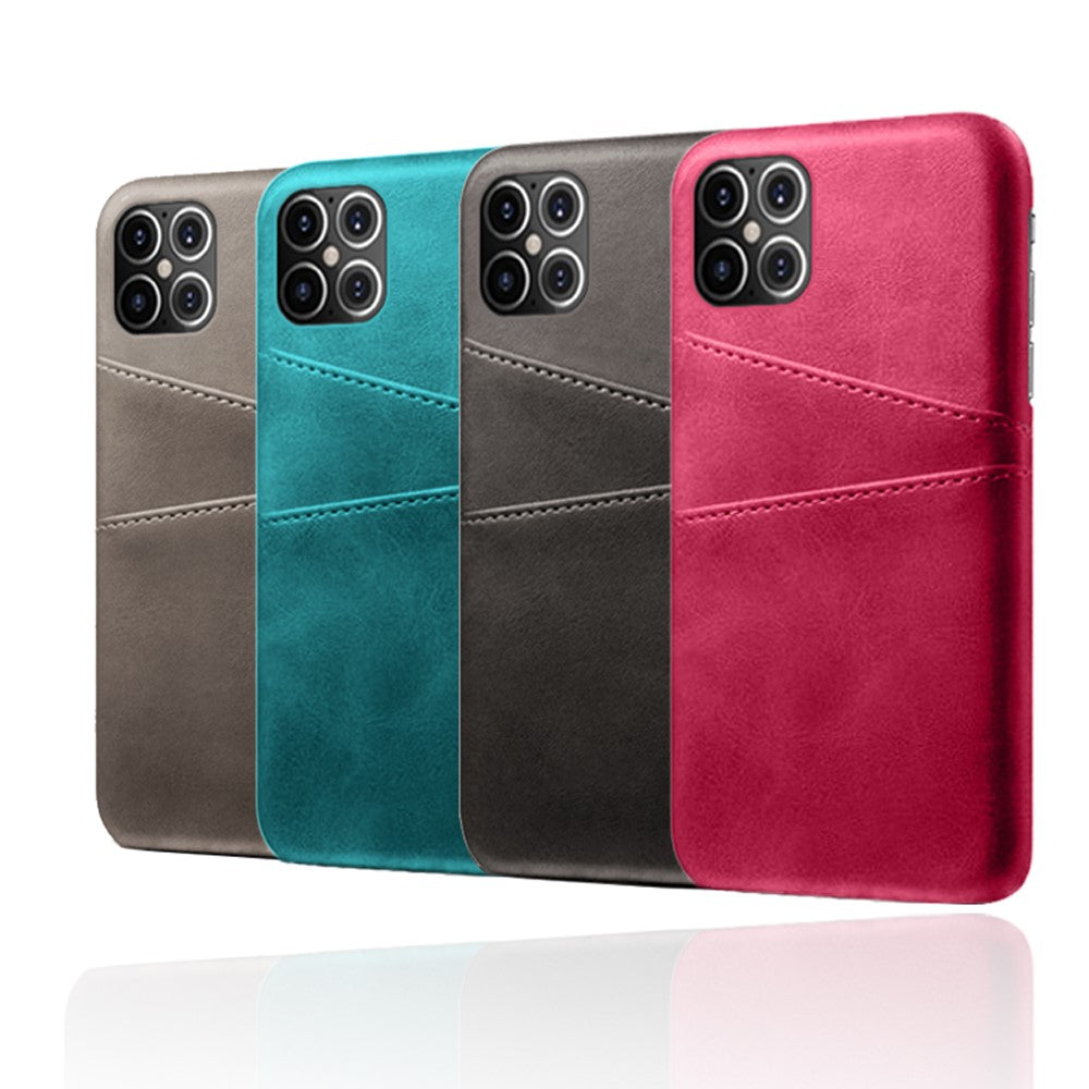 PU Leather Coated PC Shell with Double Card Slots for iPhone 12 Pro Max 6.7 inch