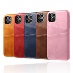 PU Leather Coated PC Shell with Double Card Slots for iPhone 12 Pro Max 6.7 inch