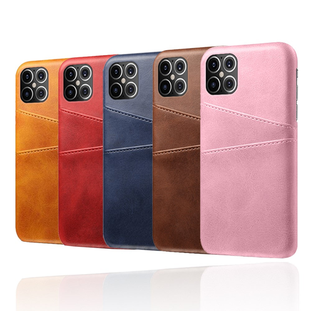 PU Leather Coated PC Shell with Double Card Slots for iPhone 12 Pro Max 6.7 inch