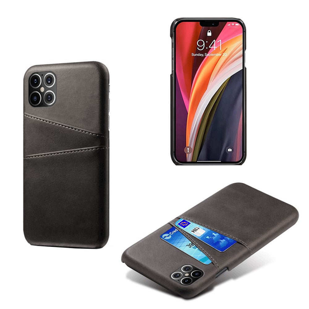 PU Leather Coated PC Shell with Double Card Slots for iPhone 12 Pro Max 6.7 inch
