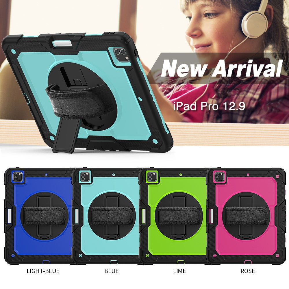 Tablet Case for iPad Pro 12.9 (2022) / (2021) / (2020) / (2018) Swivel Kickstand Hand Strap PC + Silicone Cover with Shoulder Strap
