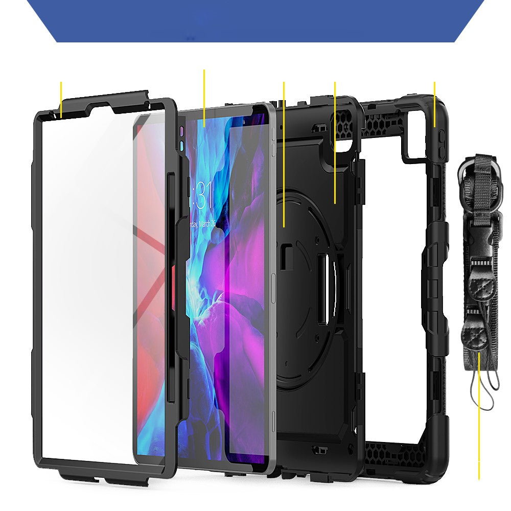 Tablet Case for iPad Pro 12.9 (2022) / (2021) / (2020) / (2018) Swivel Kickstand Hand Strap PC + Silicone Cover with Shoulder Strap