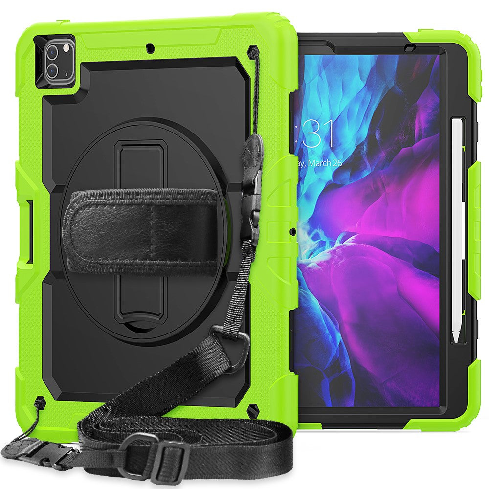 Tablet Case for iPad Pro 12.9 (2022) / (2021) / (2020) / (2018) Swivel Kickstand Hand Strap PC + Silicone Cover with Shoulder Strap