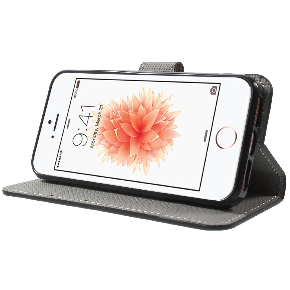 Water Transfer Printing Patterned Leather Wallet Stand Protective Case for iPhone SE/5s/5