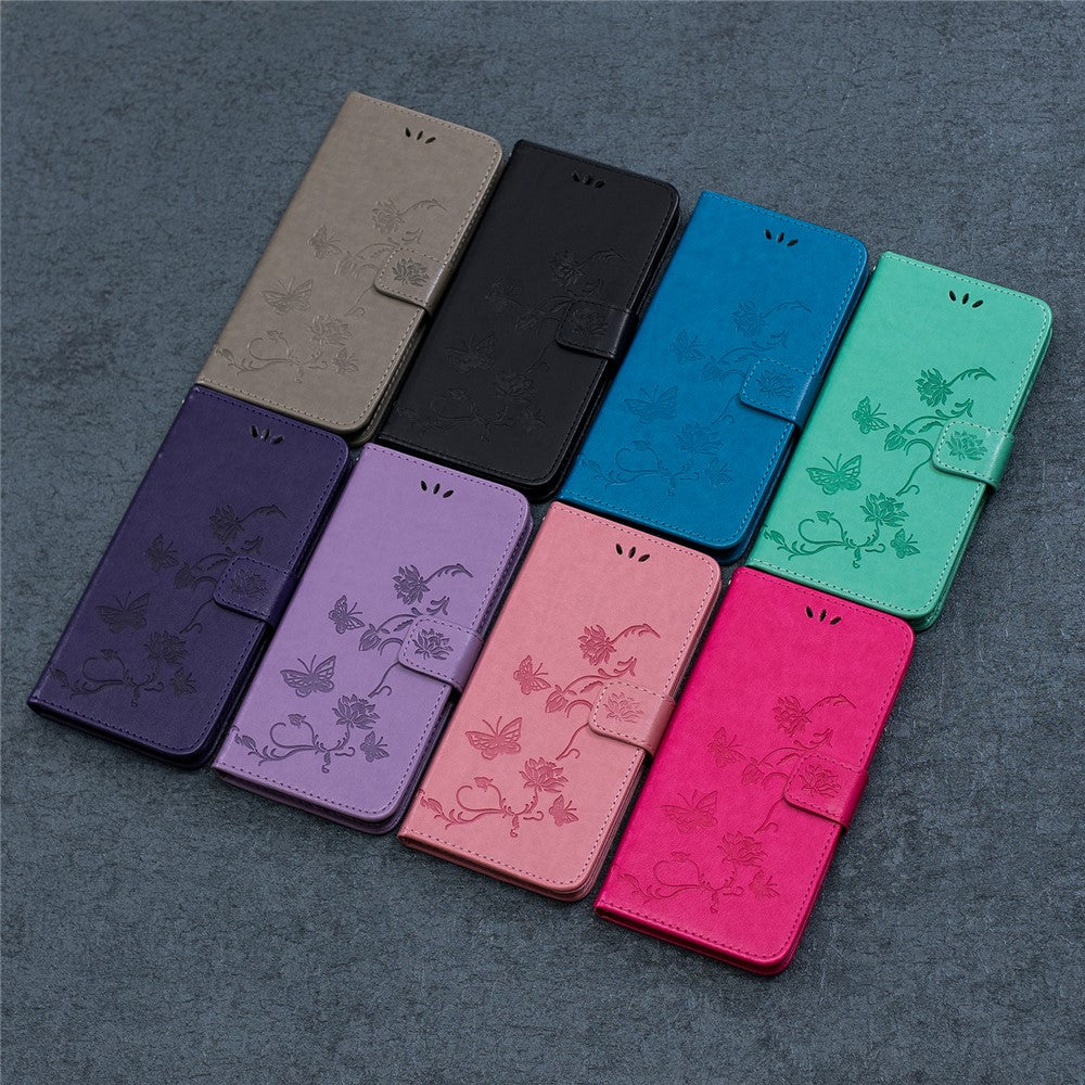 Imprint Butterfly Flower Wallet Leather Protective Case for iPhone 12 mini