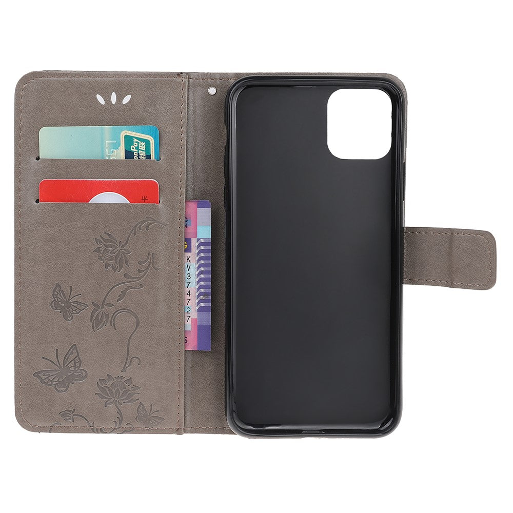 Imprint Butterfly Flowers Leather Wallet Phone Cover for iPhone 12 Pro 6.1 inch