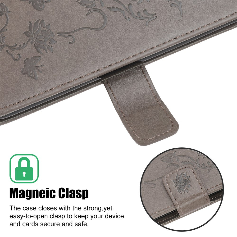 Imprint Butterfly Flowers Leather Wallet Phone Cover for iPhone 12 Pro 6.1 inch