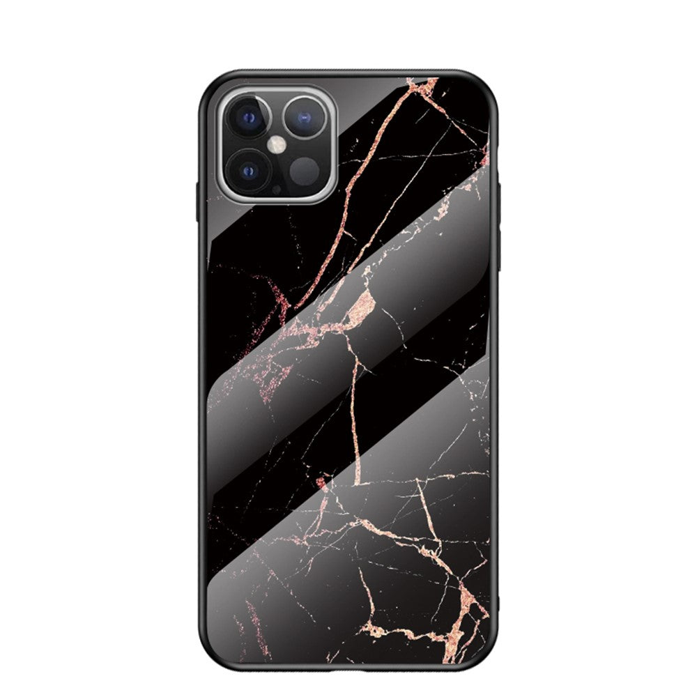 Marmormönster Härdat Glas PC + TPU Hybridskal för iPhone 12 Pro Max 6,7 tum