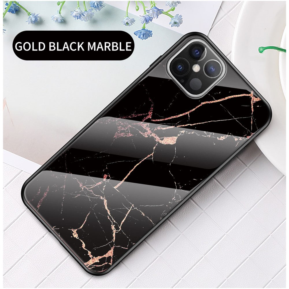 Marble Grain Pattern Tempered Glass PC + TPU Hybrid Case for iPhone 12 Pro Max 6.7 inch