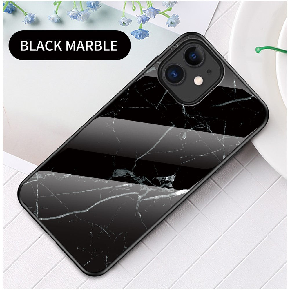 Marble Texture Tempered Glass + PC + TPU Hybrid Case for iPhone 12 mini