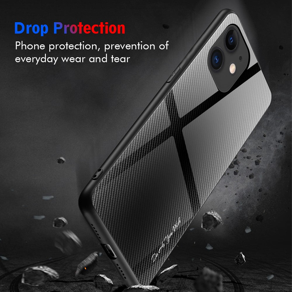 Karbonfibertekstur Glasbagside + TPU kombinationscover til iPhone 12/12 Pro 6,1 tommer