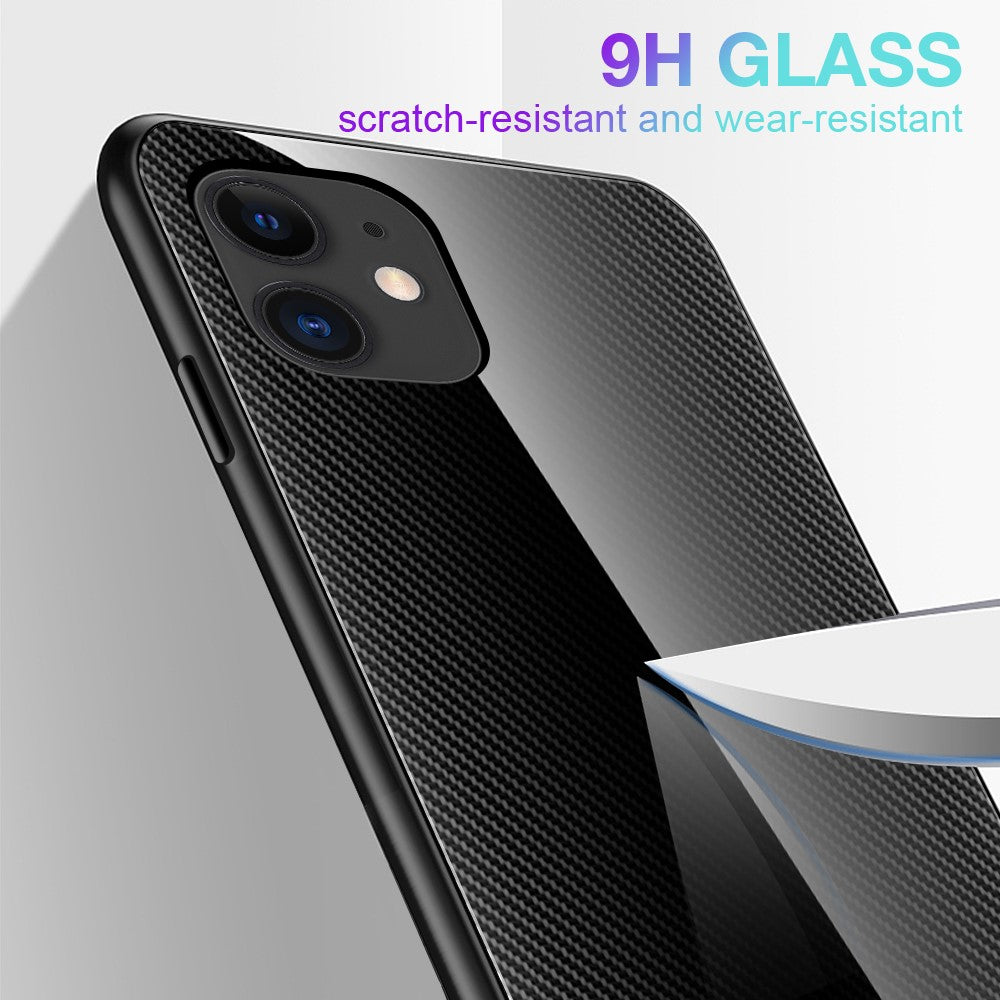Karbonfibertekstur Glasbagside + TPU kombinationscover til iPhone 12/12 Pro 6,1 tommer