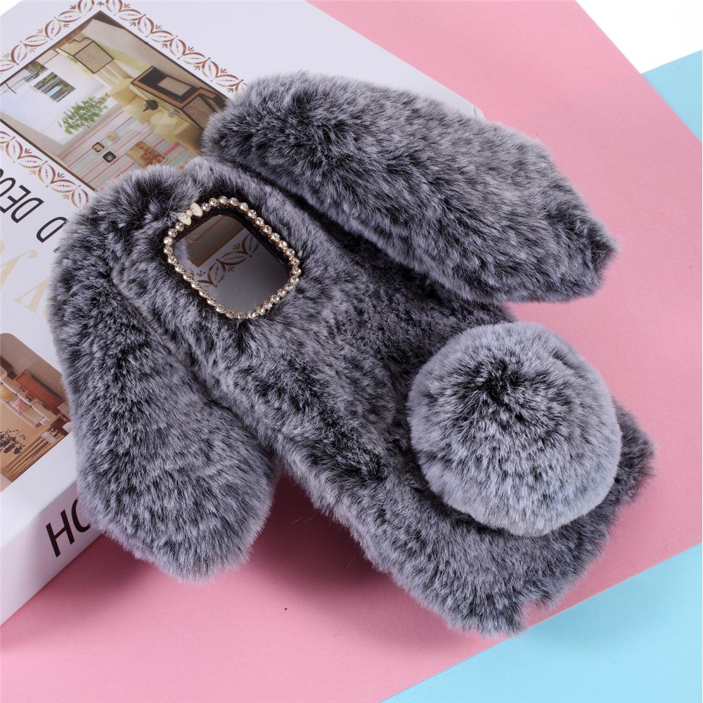 Adorable Long Ears Rabbit Shape Fur Coated Soft TPU Phone Case for Apple iPhone 12 mini