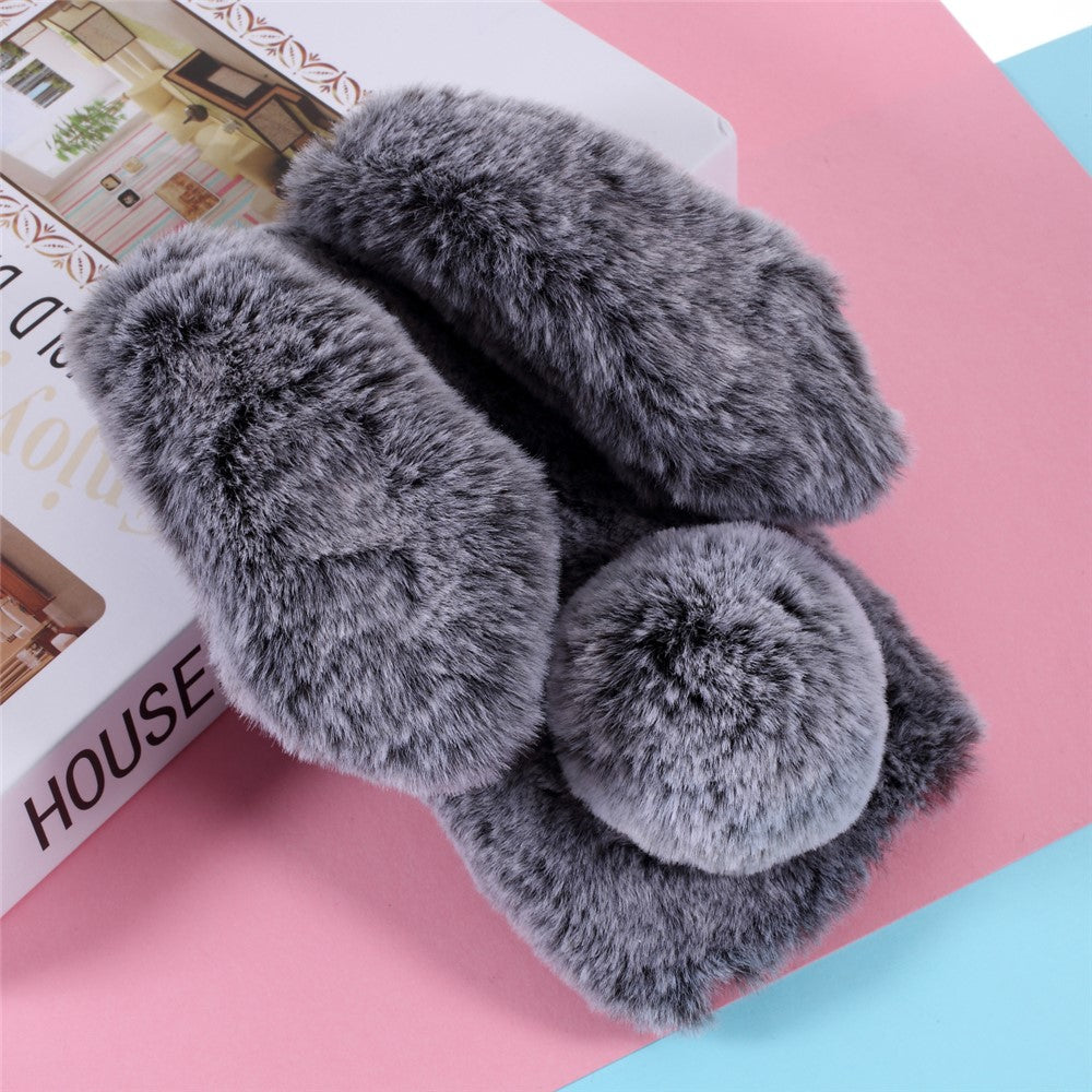 Adorable Long Ears Rabbit Shape Fur Coated Soft TPU Phone Case for Apple iPhone 12 mini