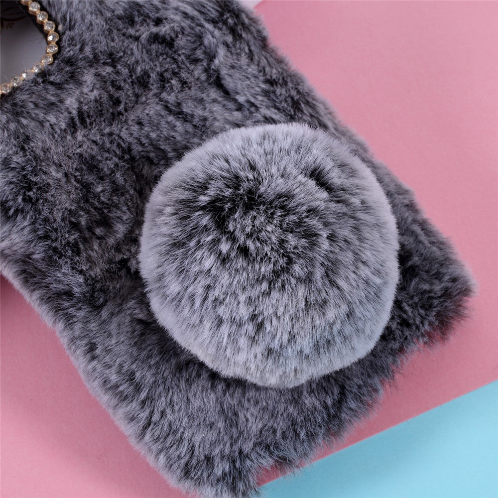 Adorable Long Ears Rabbit Shape Fur Coated Soft TPU Phone Case for Apple iPhone 12 mini