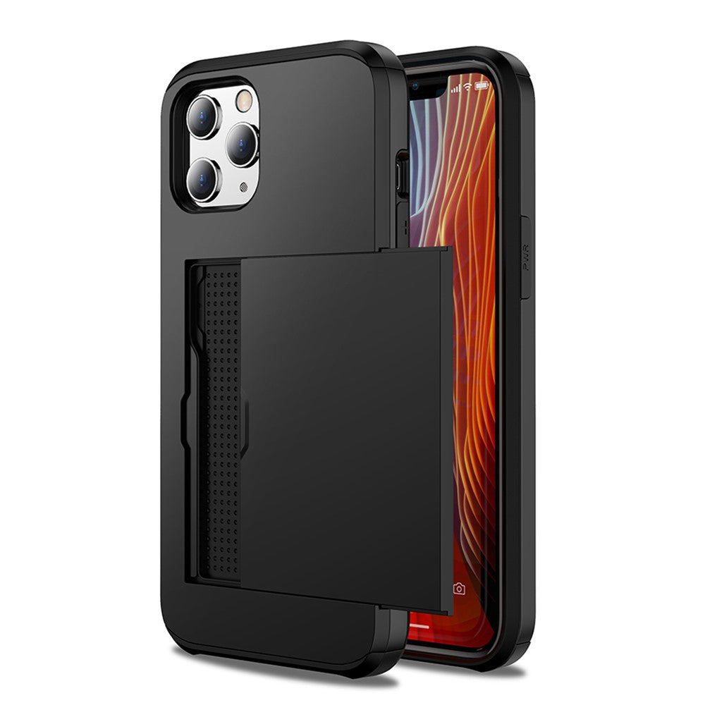 For iPhone 12 Pro/12 Anti-scratch Durable Shockproof Dustproof Phone Bag Covering Slide Card Slot Plastic + TPU Hybrid Shell Phone Cover Case
