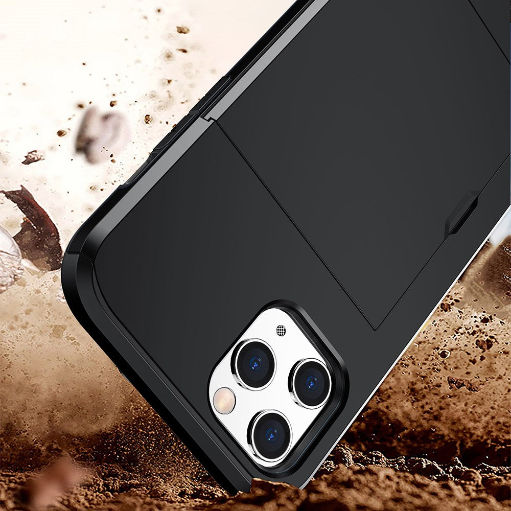 For iPhone 12 Pro/12 Anti-scratch Durable Shockproof Dustproof Phone Bag Covering Slide Card Slot Plastic + TPU Hybrid Shell Phone Cover Case