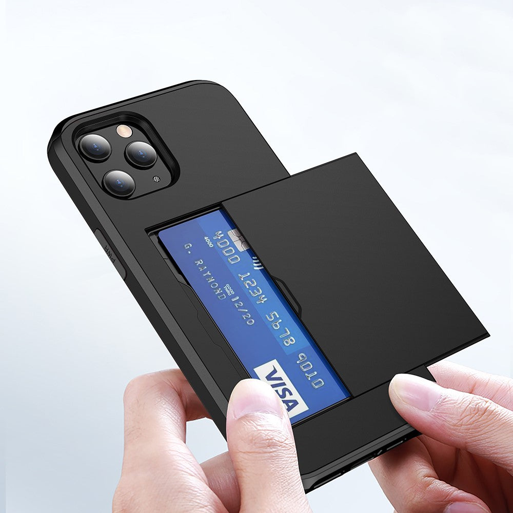For iPhone 12 Pro/12 Anti-scratch Durable Shockproof Dustproof Phone Bag Covering Slide Card Slot Plastic + TPU Hybrid Shell Phone Cover Case