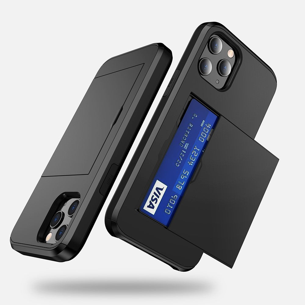 For iPhone 12 Pro/12 Anti-scratch Durable Shockproof Dustproof Phone Bag Covering Slide Card Slot Plastic + TPU Hybrid Shell Phone Cover Case
