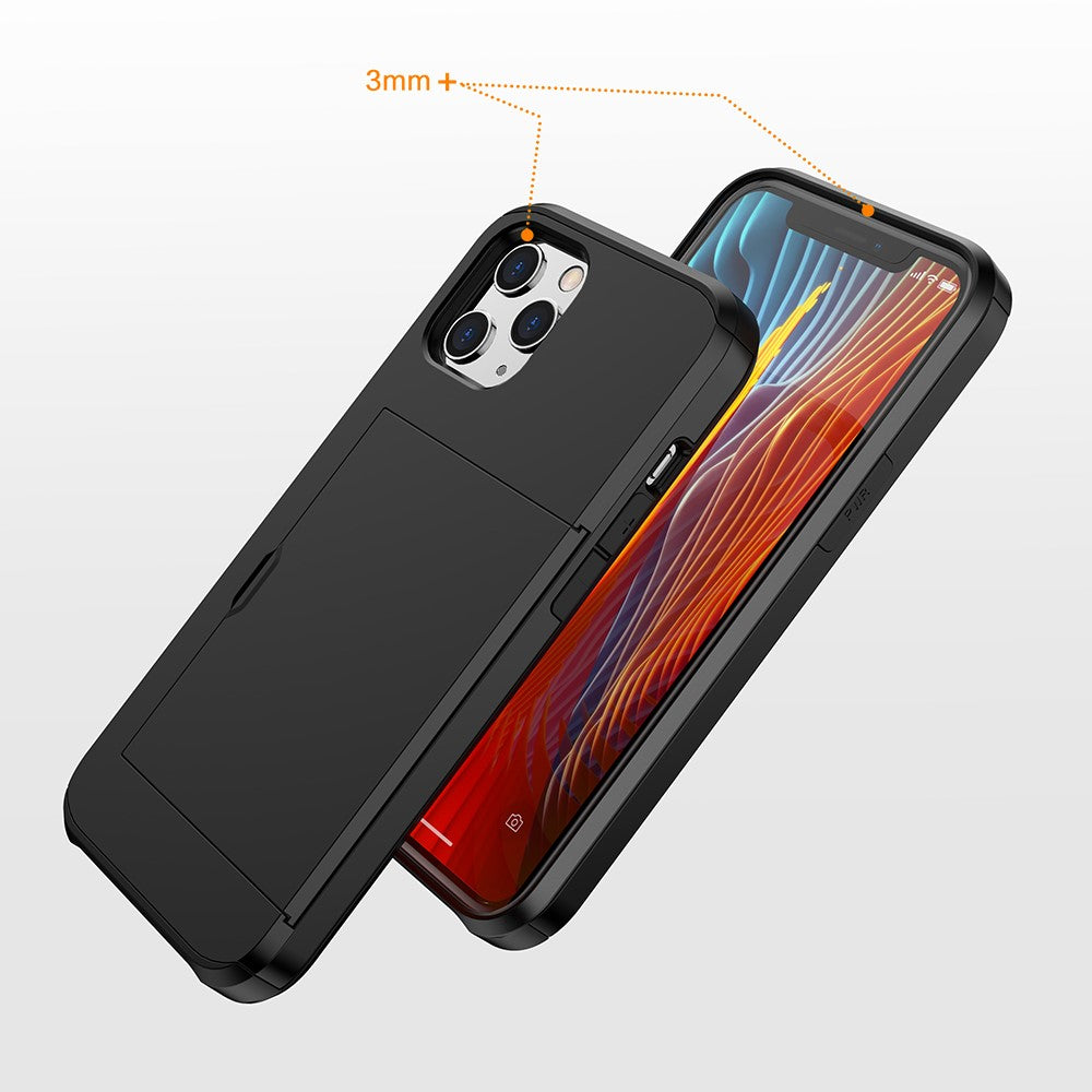 For iPhone 12 Pro/12 Anti-scratch Durable Shockproof Dustproof Phone Bag Covering Slide Card Slot Plastic + TPU Hybrid Shell Phone Cover Case