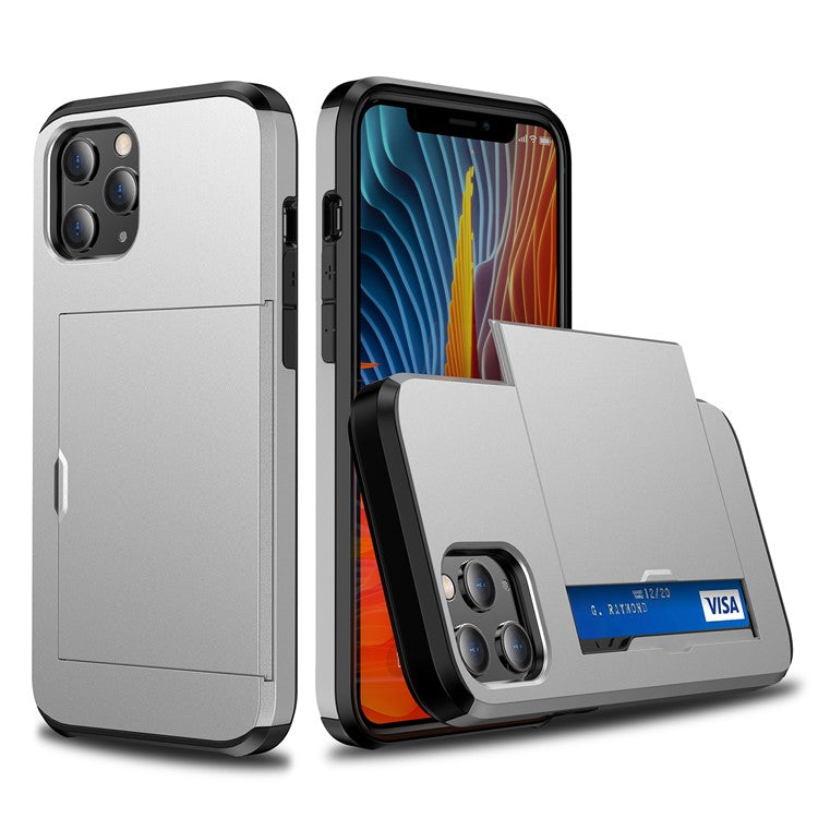 For iPhone 12 Pro/12 Anti-scratch Durable Shockproof Dustproof Phone Bag Covering Slide Card Slot Plastic + TPU Hybrid Shell Phone Cover Case