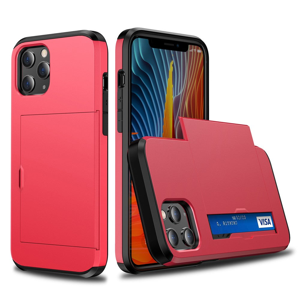 For iPhone 12 Pro/12 Anti-scratch Durable Shockproof Dustproof Phone Bag Covering Slide Card Slot Plastic + TPU Hybrid Shell Phone Cover Case