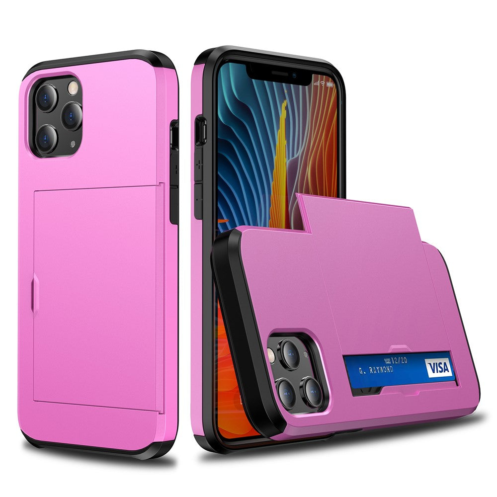 For iPhone 12 Pro/12 Anti-scratch Durable Shockproof Dustproof Phone Bag Covering Slide Card Slot Plastic + TPU Hybrid Shell Phone Cover Case