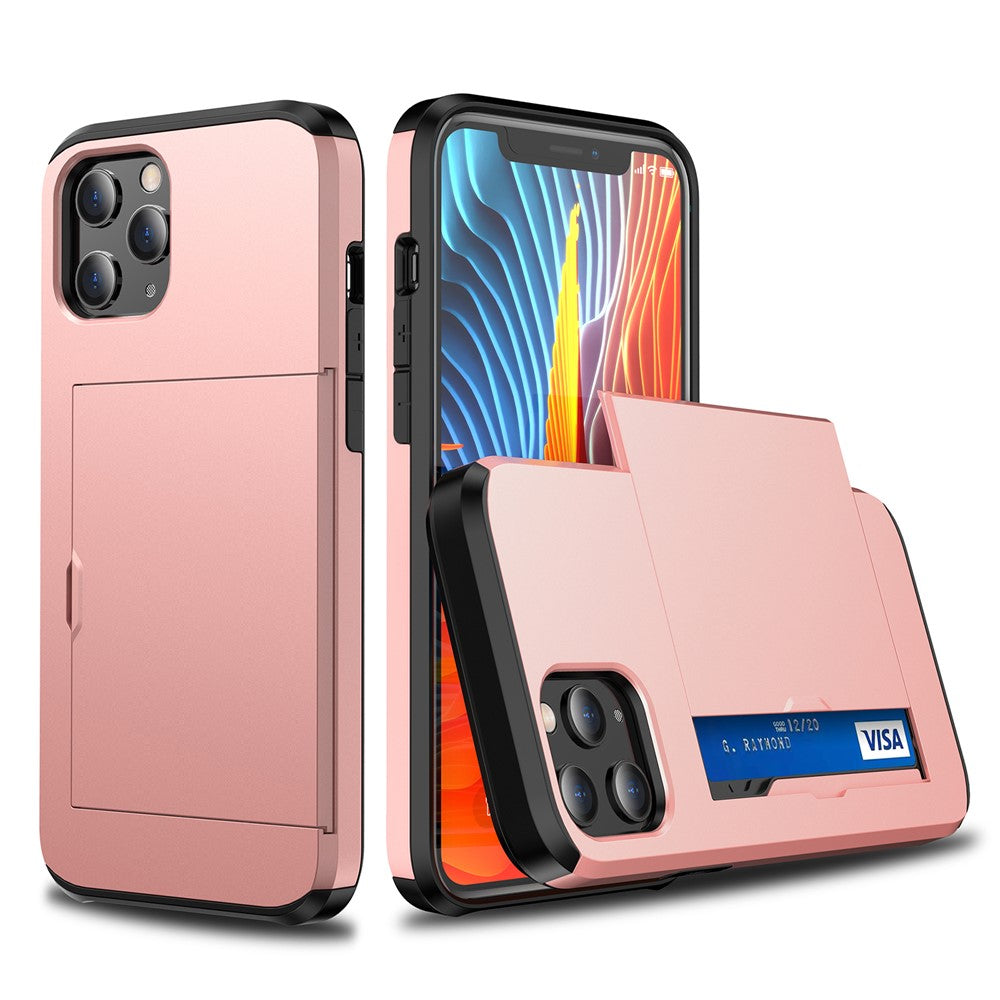 For iPhone 12 Pro/12 Anti-scratch Durable Shockproof Dustproof Phone Bag Covering Slide Card Slot Plastic + TPU Hybrid Shell Phone Cover Case