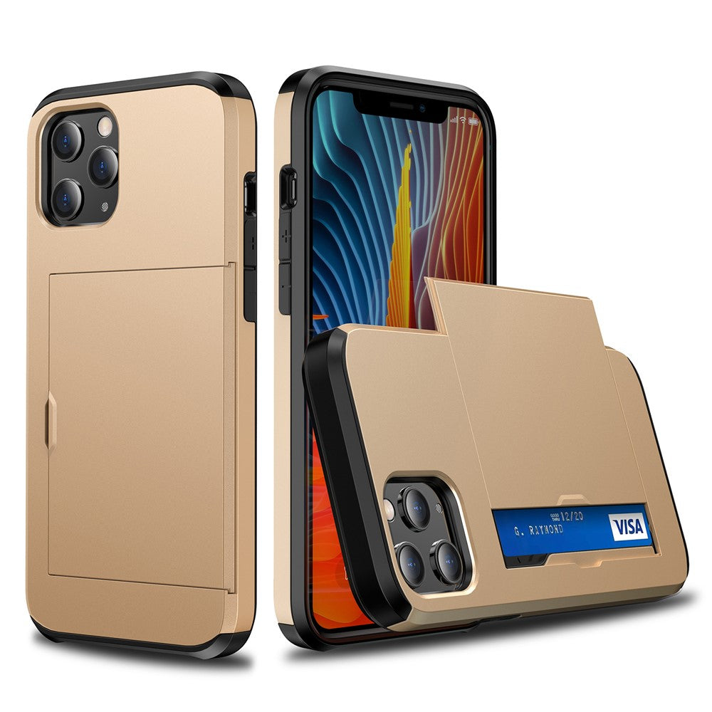 For iPhone 12 Pro/12 Anti-scratch Durable Shockproof Dustproof Phone Bag Covering Slide Card Slot Plastic + TPU Hybrid Shell Phone Cover Case