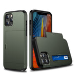 For iPhone 12 Pro/12 Anti-scratch Durable Shockproof Dustproof Phone Bag Covering Slide Card Slot Plastic + TPU Hybrid Shell Phone Cover Case