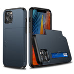 For iPhone 12 Pro/12 Anti-scratch Durable Shockproof Dustproof Phone Bag Covering Slide Card Slot Plastic + TPU Hybrid Shell Phone Cover Case