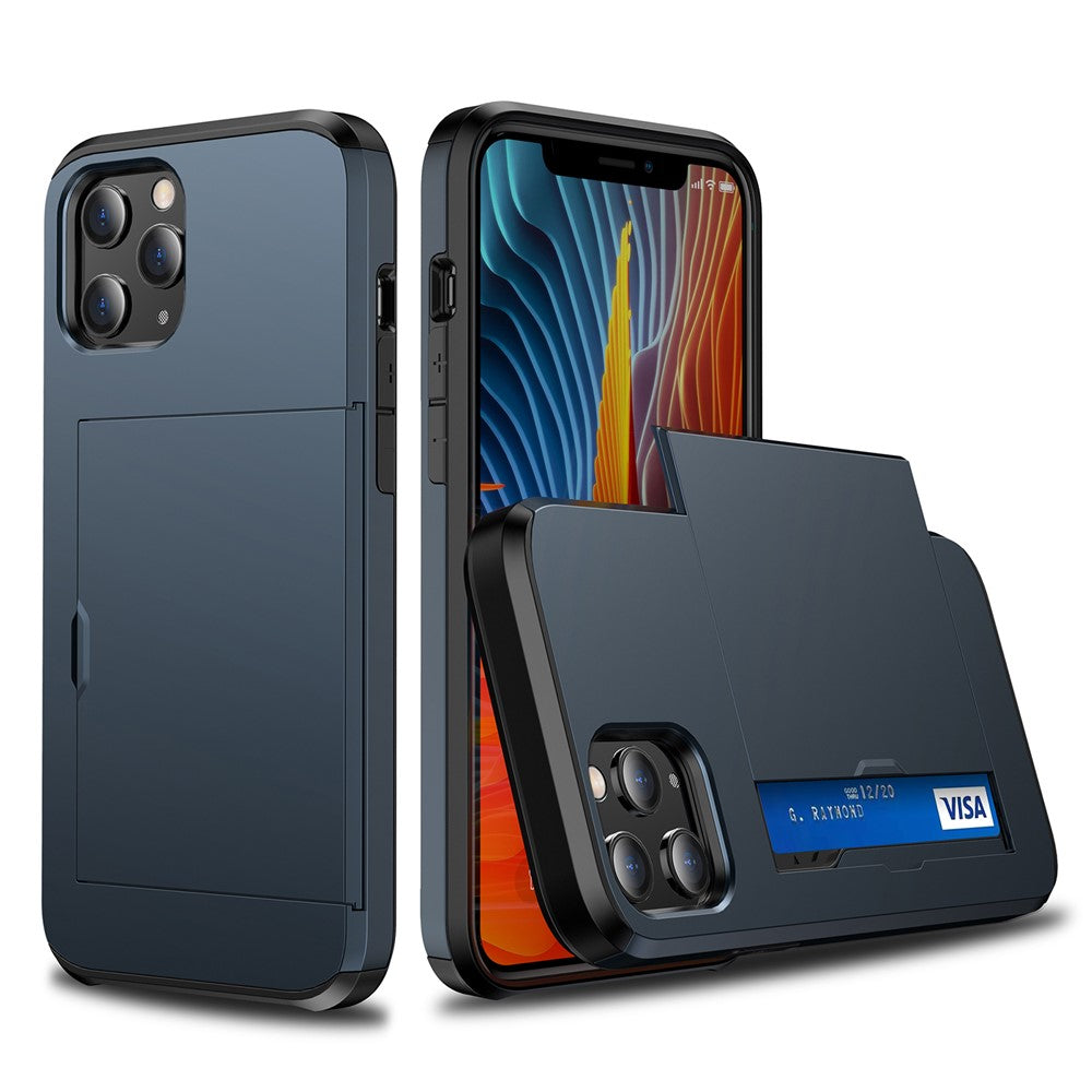 For iPhone 12 Pro/12 Anti-scratch Durable Shockproof Dustproof Phone Bag Covering Slide Card Slot Plastic + TPU Hybrid Shell Phone Cover Case