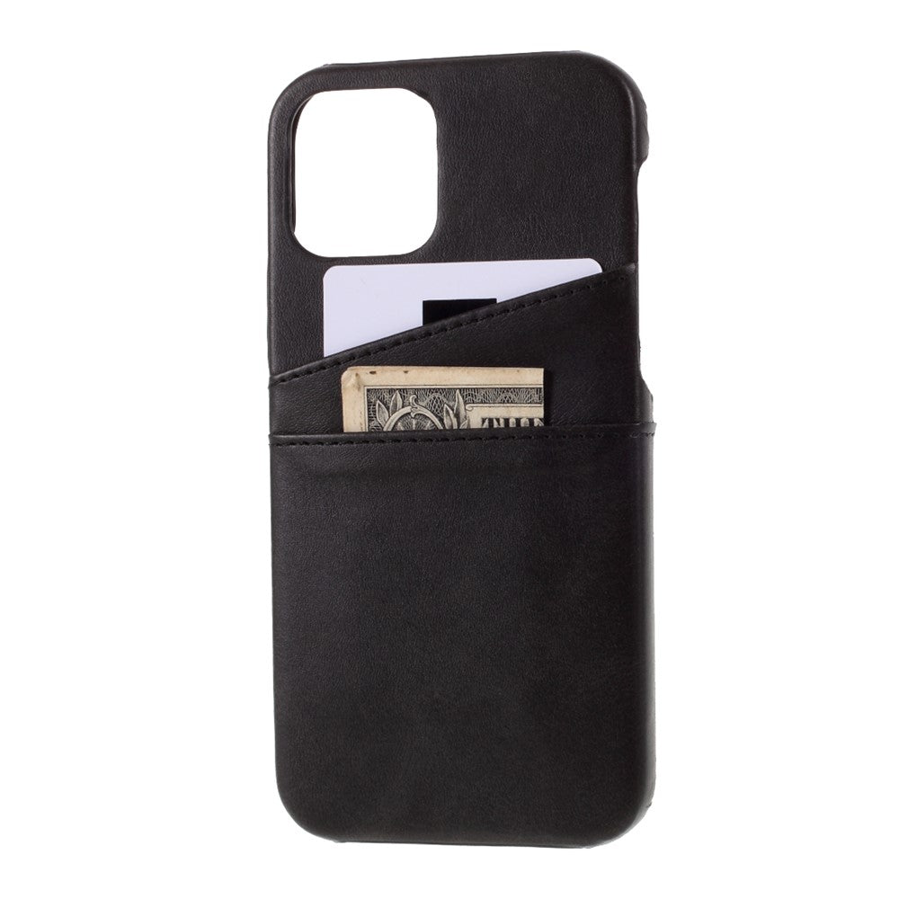 Double Card Slots PU Leather Coated PC Cover for iPhone 12 Pro Max 6.7-inch