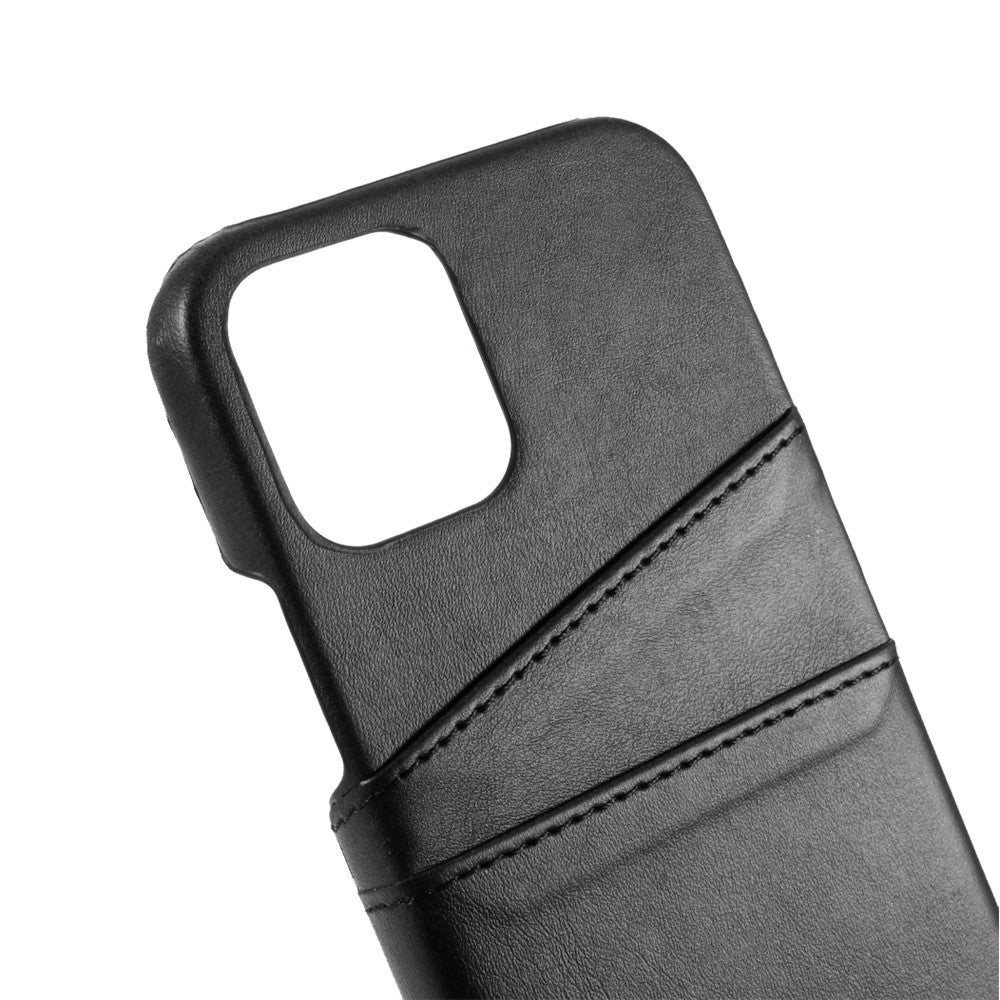 Double Card Slots PU Leather Coated PC Cover for iPhone 12 Pro Max 6.7-inch