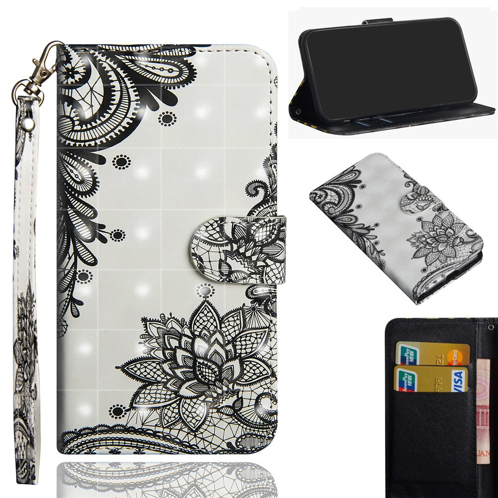 Light Spot Decor Pattern Printing Wallet Stand Leather Case with Strap for iPhone 12 mini